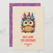 かわいいお洒落フクロウ家族クリスマスカード シーズンカード (正面/裏面)
