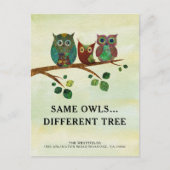 かわいいお洒落フクロウ水彩新しい住所 案内ポストカード (正面)