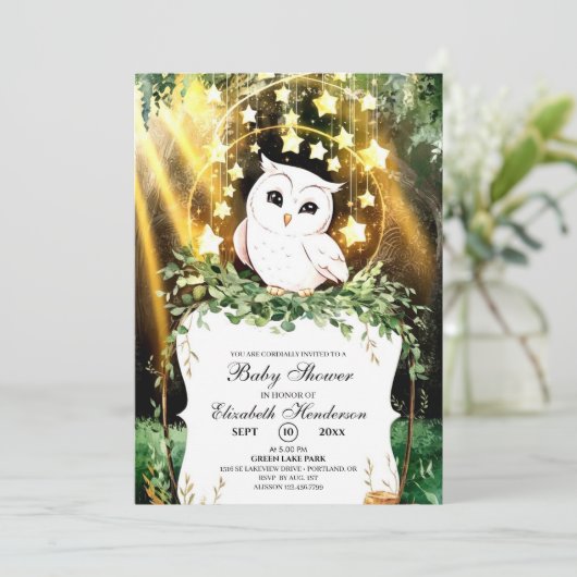 かわいいお洒落フクロウ赤ちゃんシャワー 招待状 (スタンド正面)