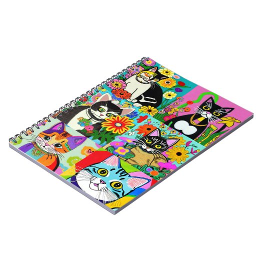 かわいいお洒落フックアートスタイル猫たち ノートブック (左側)