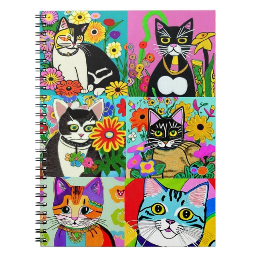 かわいいお洒落フックアートスタイル猫たち ノートブック (正面)