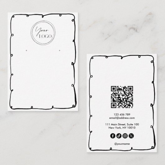 かわいいお洒落フレーム追加ビジネスロゴQRコード 名刺 (正面/裏面)
