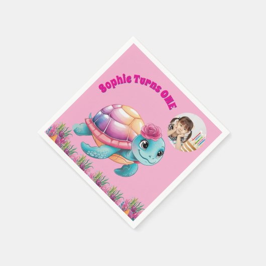 かわいいお洒落フローラウミガメ写真誕生日 スタンダードカクテルナプキン (角)