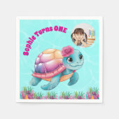 かわいいお洒落フローラウミガメ写真誕生日 スタンダードカクテルナプキン (正面)