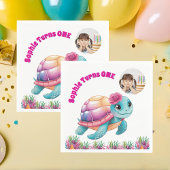 かわいいお洒落フローラウミガメ写真誕生日 スタンダードカクテルナプキン