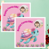 かわいいお洒落フローラウミガメ写真誕生日 スタンダードカクテルナプキン