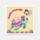 かわいいお洒落フローラウミガメ写真誕生日 スタンダードカクテルナプキン (正面)