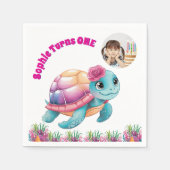 かわいいお洒落フローラウミガメ写真誕生日 スタンダードカクテルナプキン (正面)