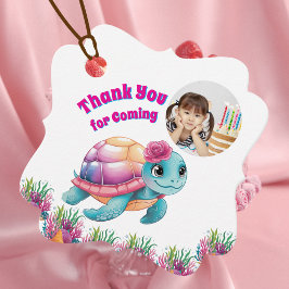 かわいいお洒落フローラウミガメ写真誕生日 フェイバータグ