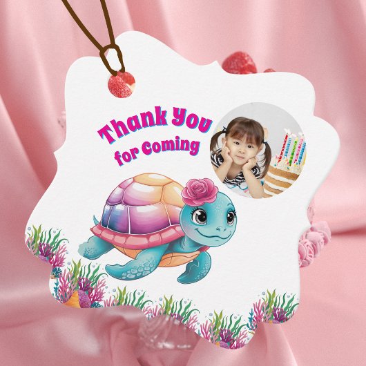 かわいいお洒落フローラウミガメ写真誕生日 フェイバータグ