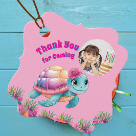 かわいいお洒落フローラウミガメ写真誕生日 フェイバータグ