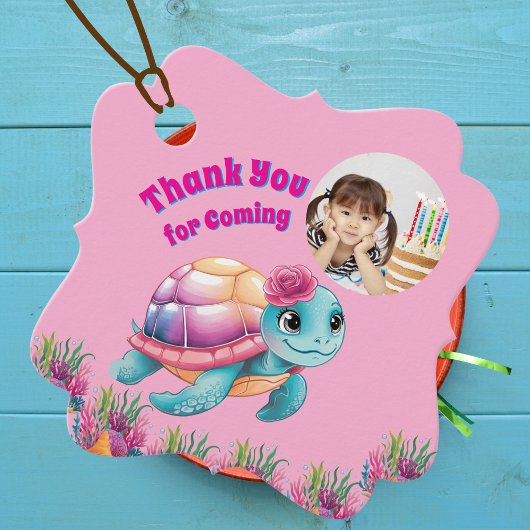 かわいいお洒落フローラウミガメ写真誕生日 フェイバータグ