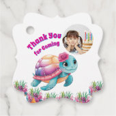 かわいいお洒落フローラウミガメ写真誕生日 フェイバータグ (正面)