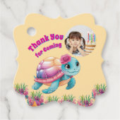 かわいいお洒落フローラウミガメ写真誕生日 フェイバータグ (正面)