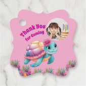 かわいいお洒落フローラウミガメ写真誕生日 フェイバータグ (正面)