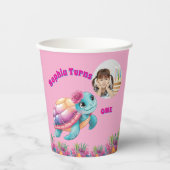 かわいいお洒落フローラウミガメ写真誕生日 紙コップ (正面)