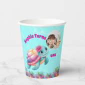 かわいいお洒落フローラウミガメ写真誕生日 紙コップ (正面)