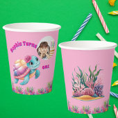 かわいいお洒落フローラウミガメ写真誕生日 紙コップ