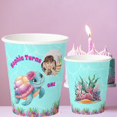 かわいいお洒落フローラウミガメ写真誕生日 紙コップ