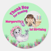 かわいいお洒落フローラシーライオンガーリー写真 ラウンドシール (正面)