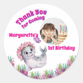 かわいいお洒落フローラシーライオンガーリー写真 ラウンドシール (正面)