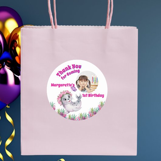 かわいいお洒落フローラシーライオンガーリー写真 ラウンドシール