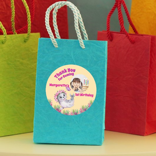 かわいいお洒落フローラシーライオンガーリー写真 ラウンドシール