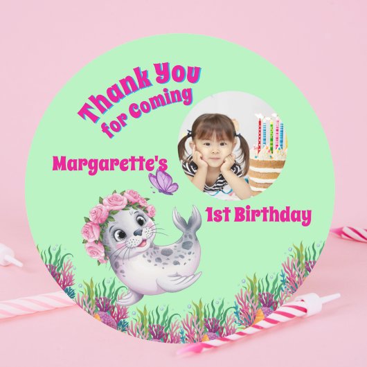 かわいいお洒落フローラシーライオンガーリー写真 ラウンドシール