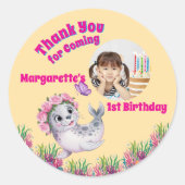 かわいいお洒落フローラシーライオンガーリー写真 ラウンドシール (正面)