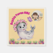 かわいいお洒落フローラシーライオンフォト誕生日 スタンダードカクテルナプキン (正面)