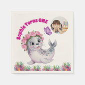 かわいいお洒落フローラシーライオンフォト誕生日 スタンダードカクテルナプキン (正面)