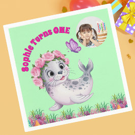 かわいいお洒落フローラシーライオンフォト誕生日 スタンダードカクテルナプキン