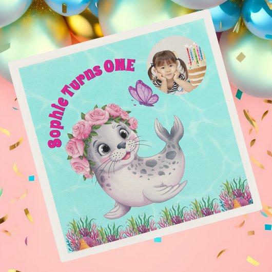 かわいいお洒落フローラシーライオンフォト誕生日 スタンダードカクテルナプキン