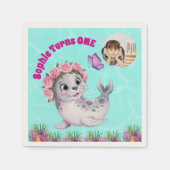 かわいいお洒落フローラシーライオンフォト誕生日 スタンダードカクテルナプキン (正面)