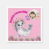 かわいいお洒落フローラシーライオンフォト誕生日 スタンダードカクテルナプキン (正面)