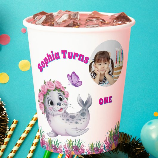 かわいいお洒落フローラシーライオンフォト誕生日 紙コップ