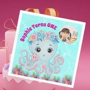 かわいいお洒落フローラタコガーリーフォト誕生日 スタンダードカクテルナプキン