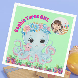 かわいいお洒落フローラタコガーリーフォト誕生日 スタンダードカクテルナプキン