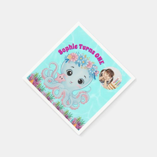 かわいいお洒落フローラタコガーリーフォト誕生日 スタンダードカクテルナプキン (角)