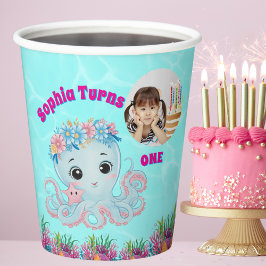 かわいいお洒落フローラタコガーリーフォト誕生日 紙コップ