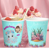 かわいいお洒落フローラタコガーリーフォト誕生日 紙コップ