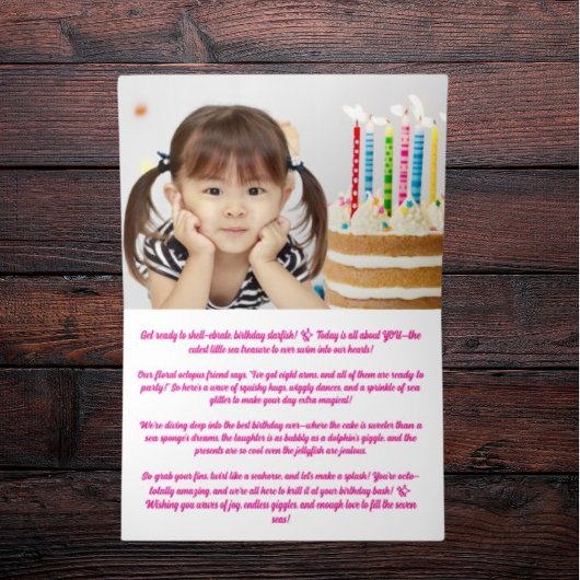 かわいいお洒落フローラタコ写真子供の誕生日 箔グリーティングカード