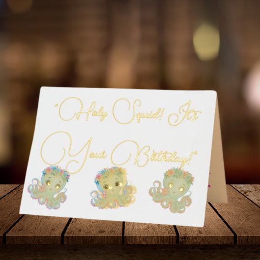 かわいいお洒落フローラタコ写真子供の誕生日 箔グリーティングカード