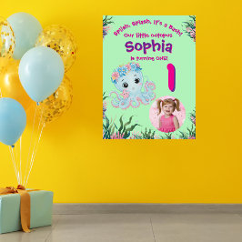 かわいいお洒落フローラタコ誕生日へようこそ ポスター
