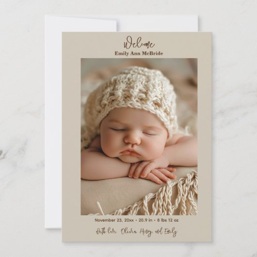 かわいいお洒落フローラフラワースイートベビーガール誕生 案内状 (正面)