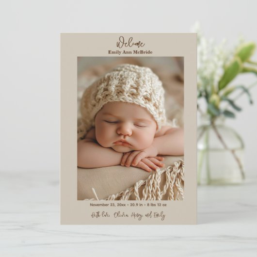 かわいいお洒落フローラフラワースイートベビーガール誕生 案内状 (スタンド正面)