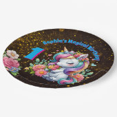 かわいいお洒落フローラユニコーンガーリー1歳の誕生日 ペーパープレート (アングル)