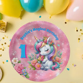 かわいいお洒落フローラユニコーンガーリー1歳の誕生日 ペーパープレート
