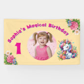 かわいいお洒落フローラユニコーンガーリー1歳の誕生日 横断幕 (横)