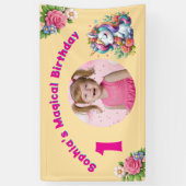 かわいいお洒落フローラユニコーンガーリー1歳の誕生日 横断幕 (縦)